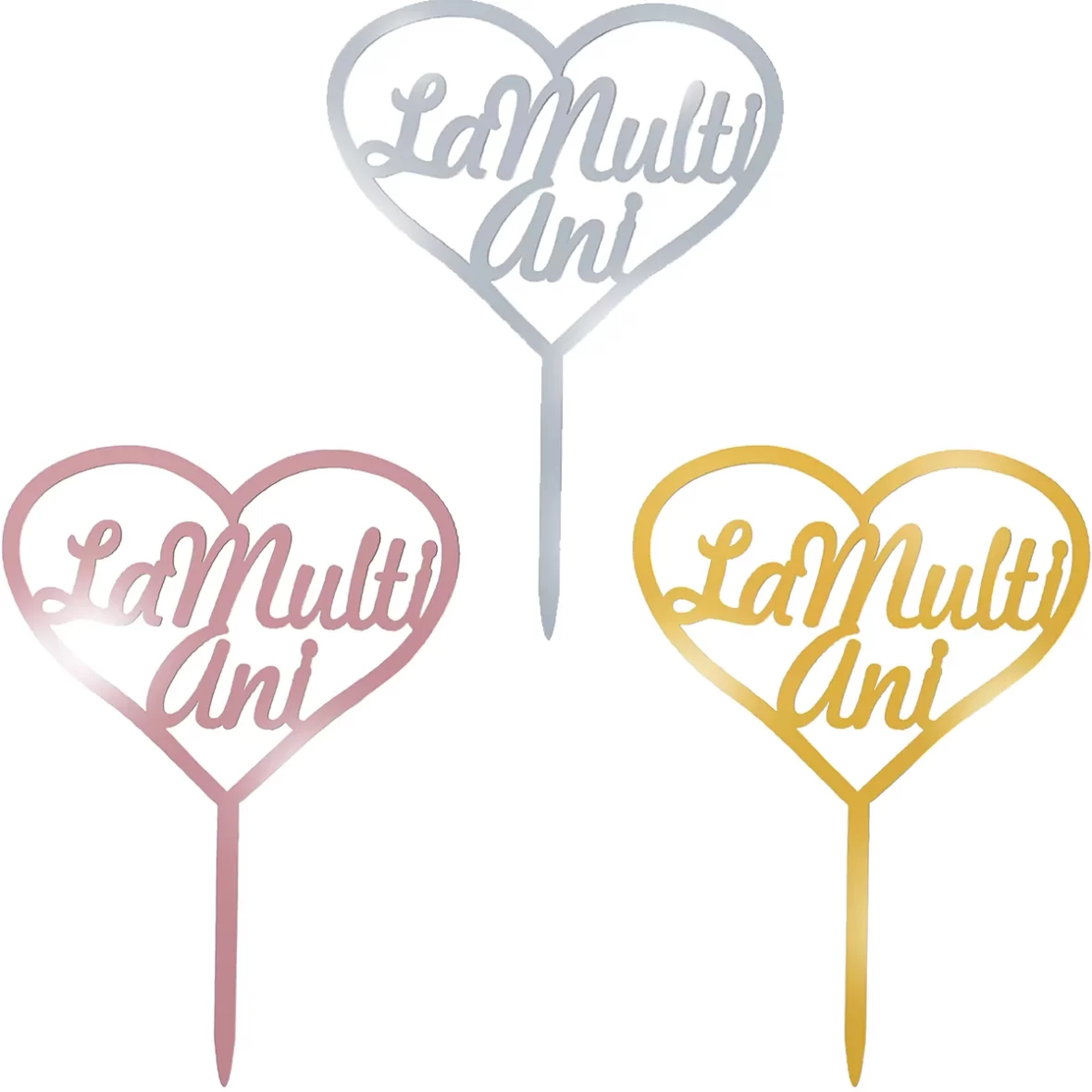 Topper tort La Multi Ani in forma de inimioara 15 cm