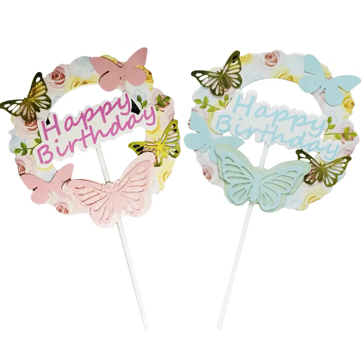 Topper tort Happy Birthday, cu fluturasi