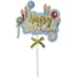 Topper Happy Birthday auriu cu lumanarele si balonase 19 cm