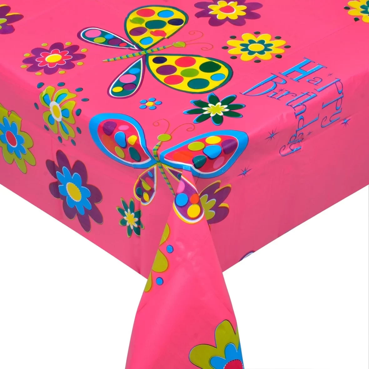 Fata de masa Happy Birthday cu fluturasi