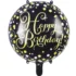 Balon folie Happy Birthday negru-auriu, rotund, 45 cm