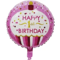 1336-balon-folie-happy-1st-birthday-roz-rotund-45-cm