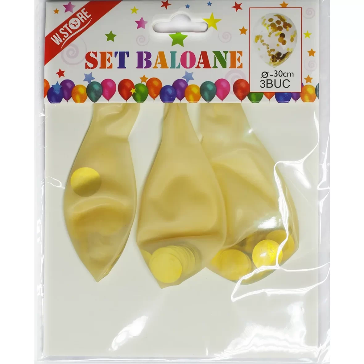 Set 3 baloane confetti auriu, 30 cm