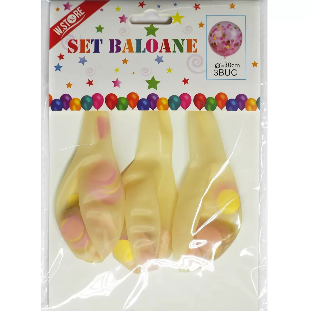 Set 3 baloane confetti roz cu auriu, 30 cm