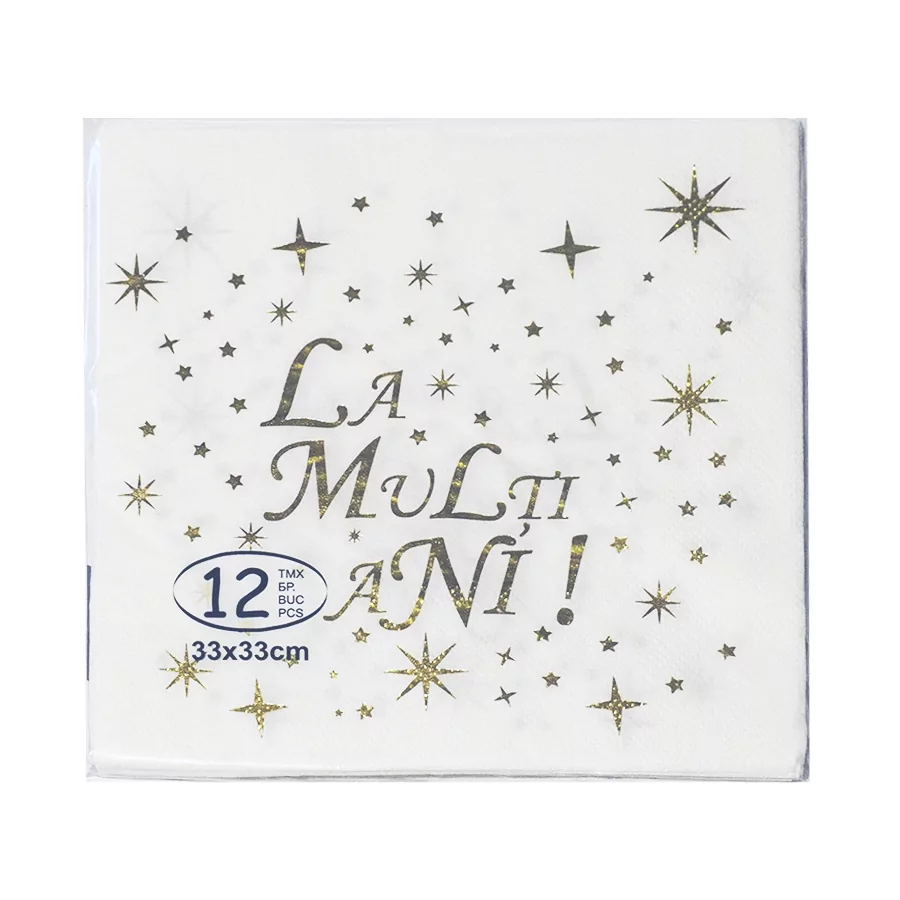 Set 12 servetele La multi ani cu stelute aurii