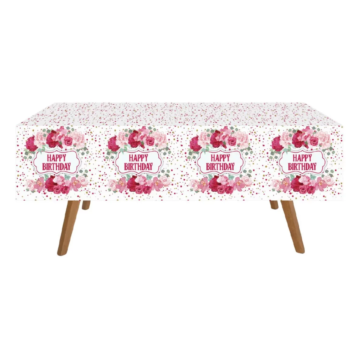 Fata de masa Happy Birthday, cu trandafiri