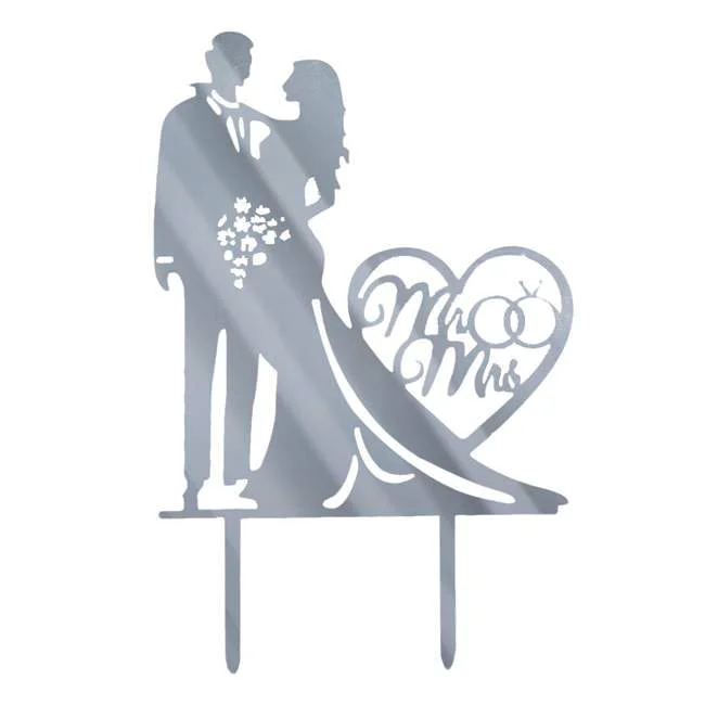 Topper nunta Mr si Mrs, argintiu 19 cm