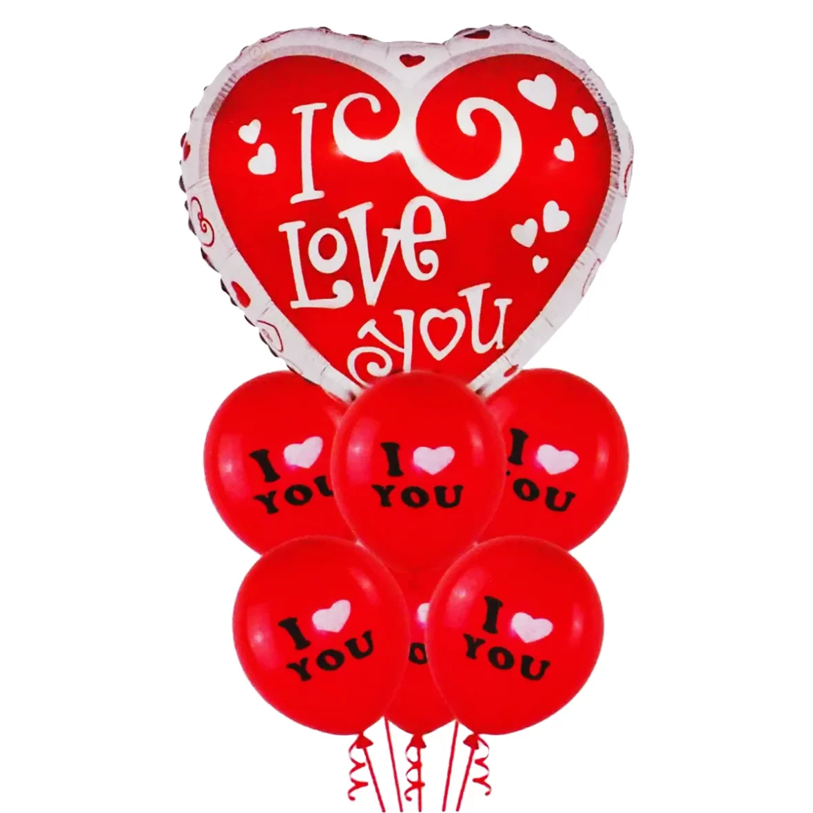 Set 7 baloane folie latex I Love You rosu