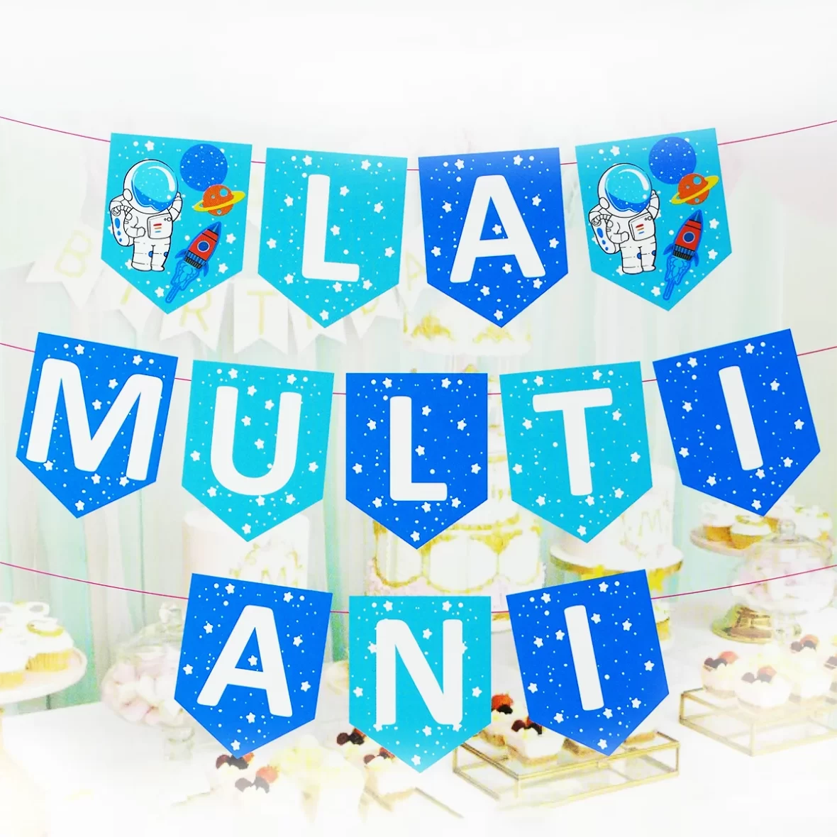 Set ghirlanda La Multi Ani cu stelute, Space Party