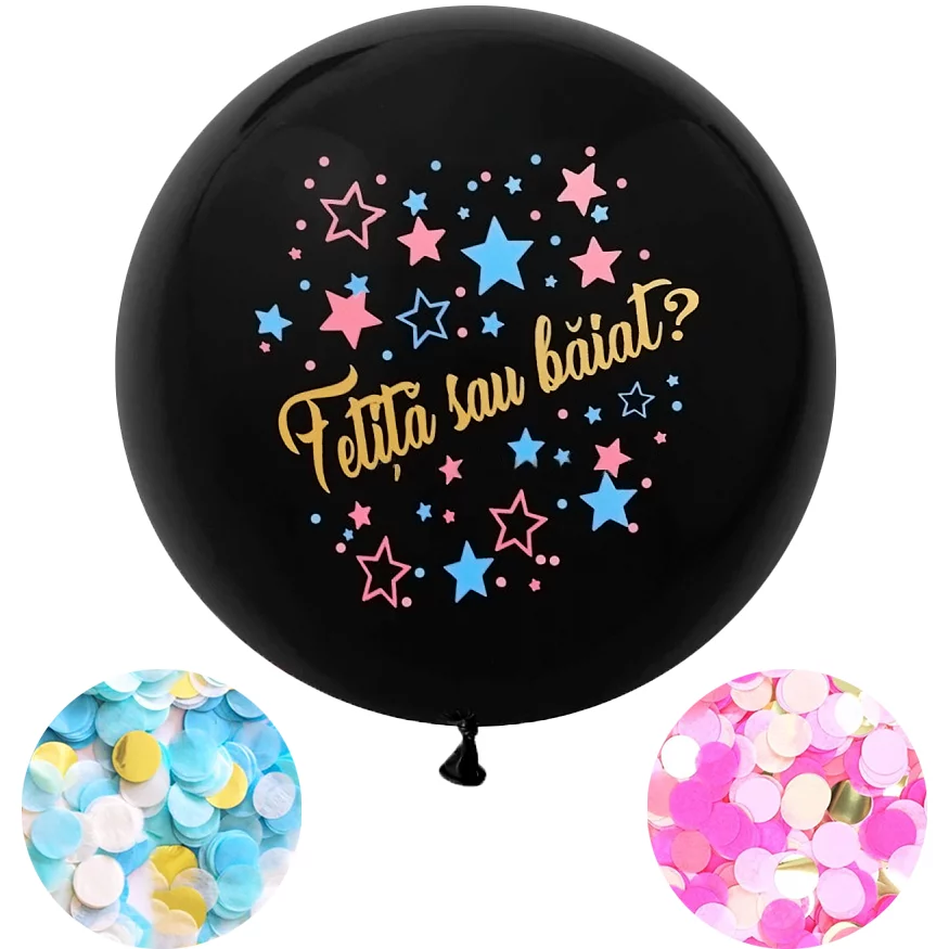 Balon latex Gender Reveal Fetita/Baietel cu confetti, 90 cm