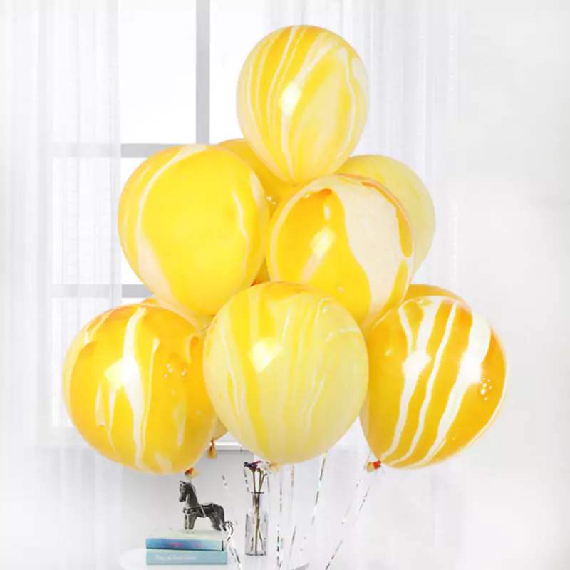 Set 10 baloane latex marmorate, Galben, 36 cm