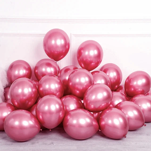 Set 10 baloane latex, Rose red, cromate, de 12 cm