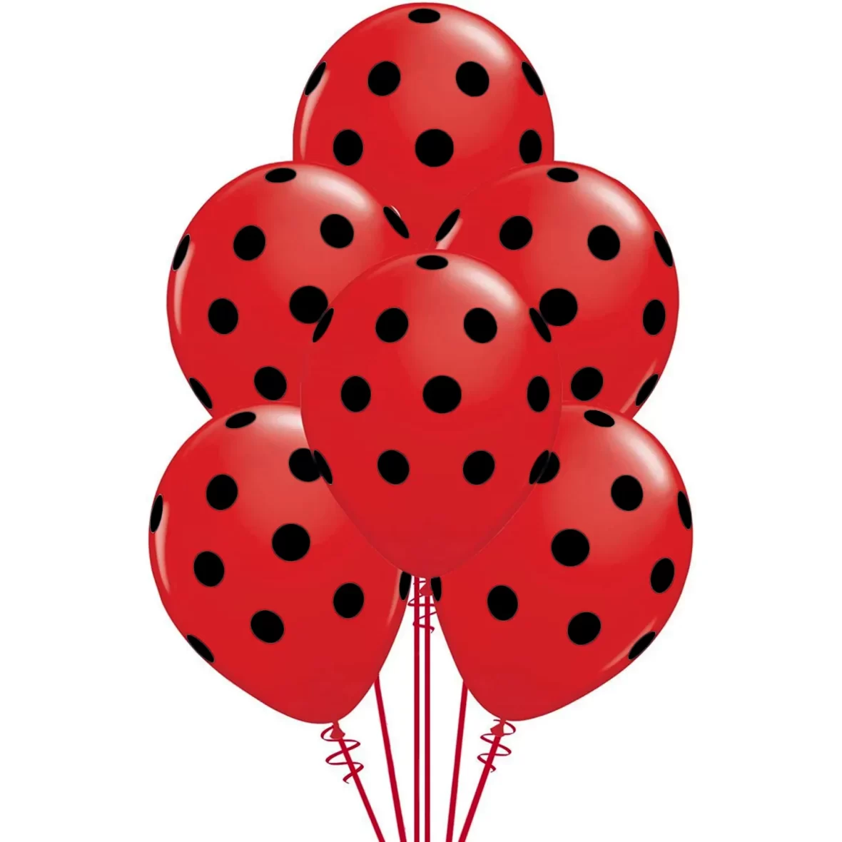 Set 10 baloane latex cu buline, rosu cu buline negre, 30 cm