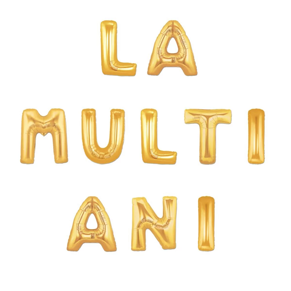 Set aranjament baloane litere La Multi Ani, auriu