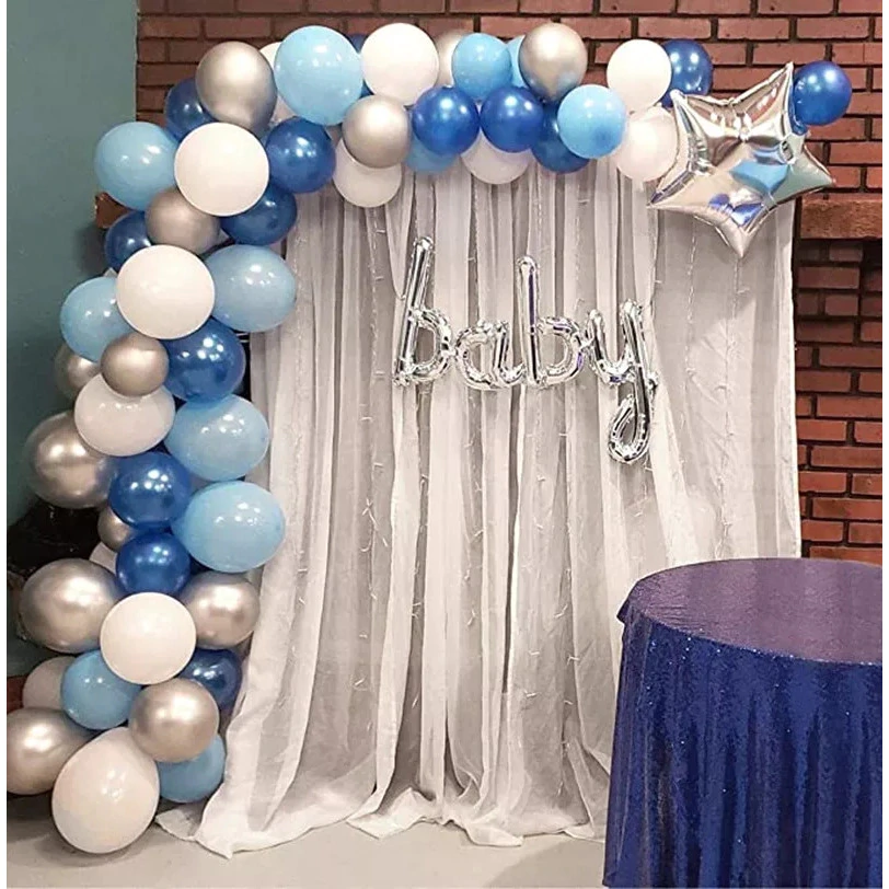 Arcada baloane Baby, culori albastru, alb, argintiu