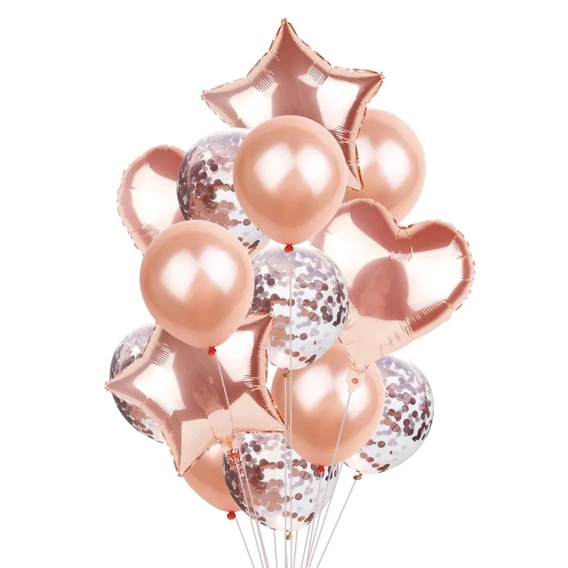 Set aranjament 14 baloane folie si latex, rose gold