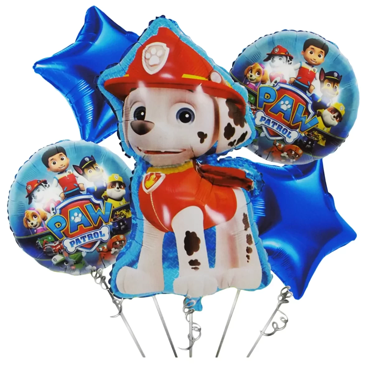 Set aranjament 5 baloane folie Paw Patrol (Patrula Catelusilor) cu figurina Marshall