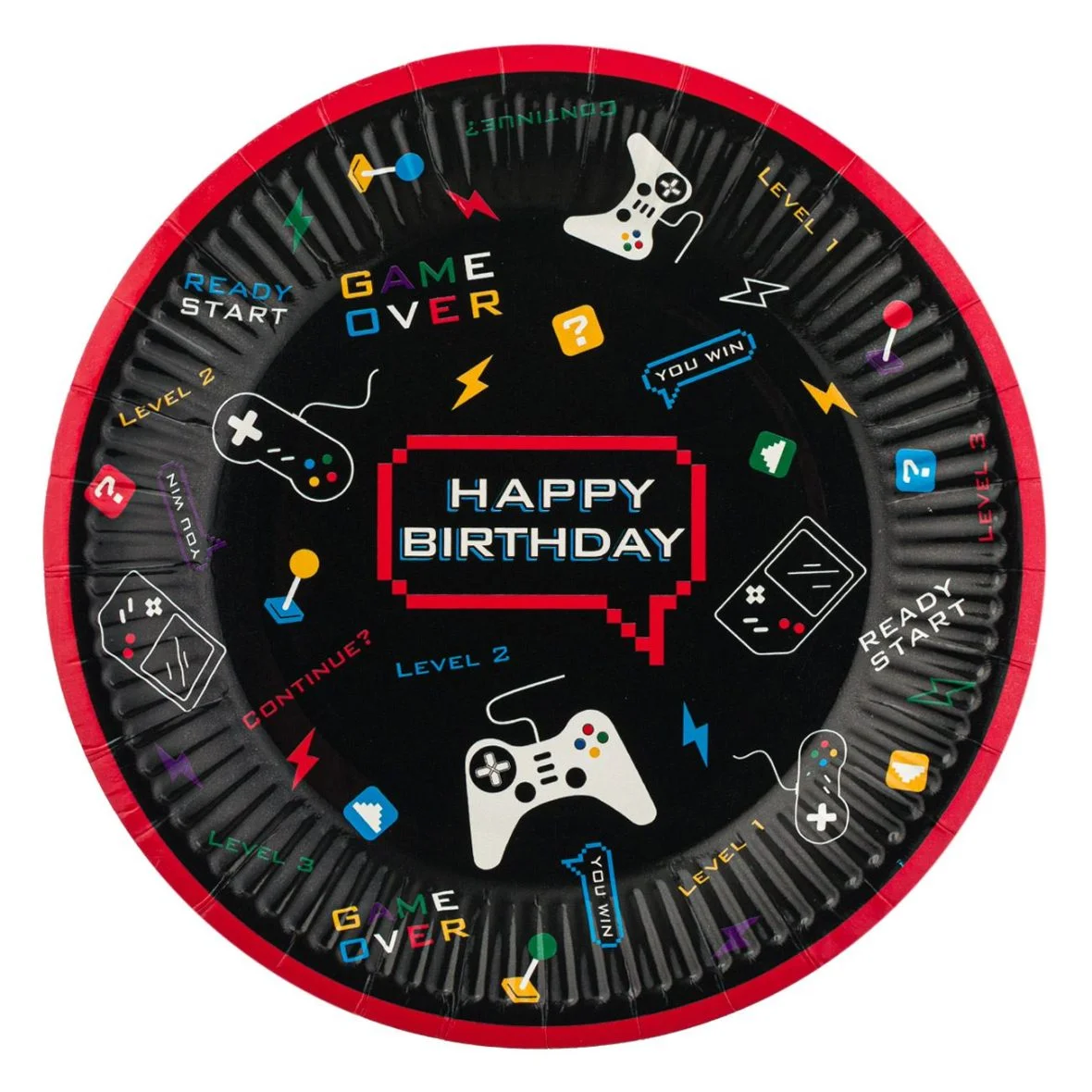 Set 6 farfurii Happy Birthday, Game Party, 18 cm