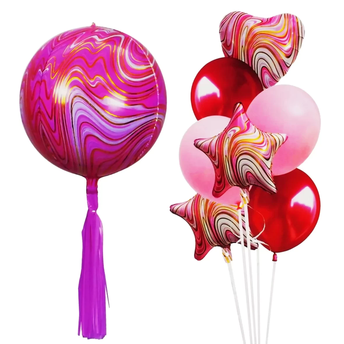 Set aranjament 10 baloane folie si latex, agate roz