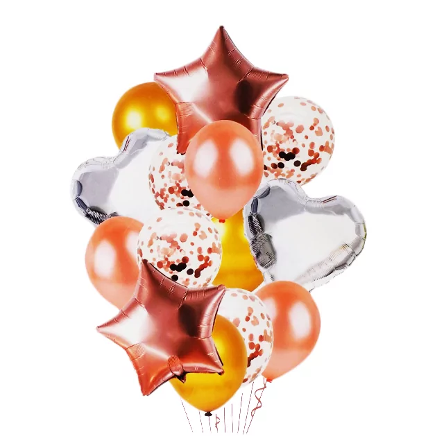 Set aranjament 14 baloane folie si latex, rose gold