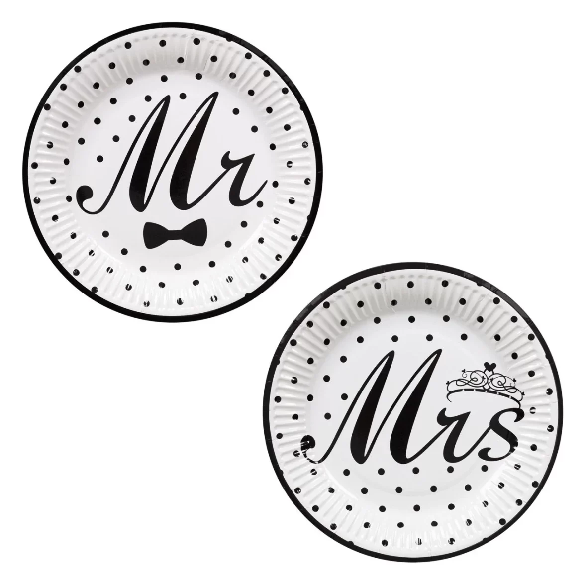 Set 6 farfurii petrecere nunta Mr & Mrs, 18 cm