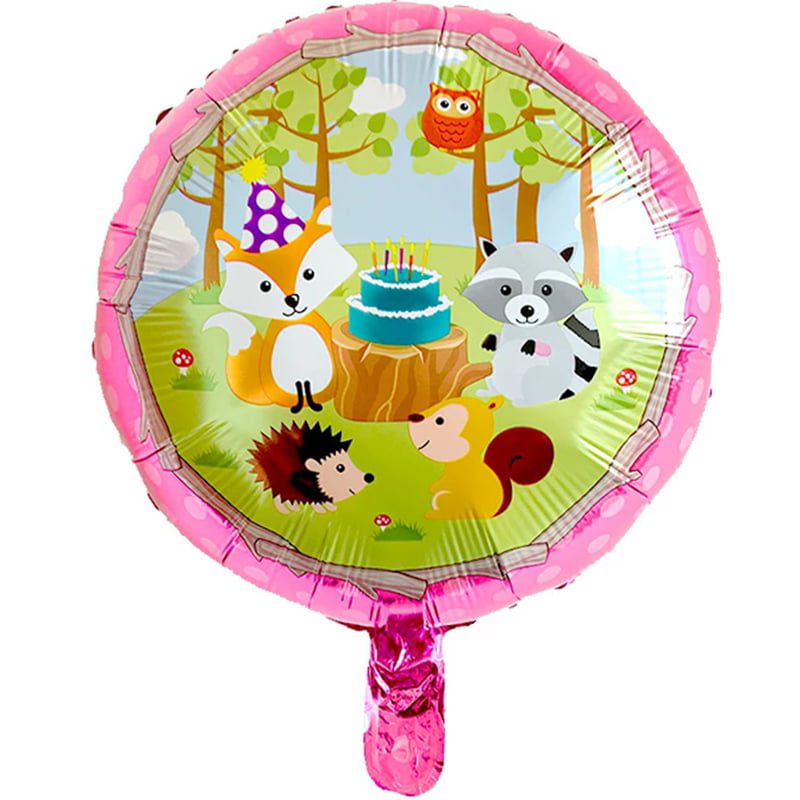 Balon folie rotund cu animalute, roz, 45 cm
