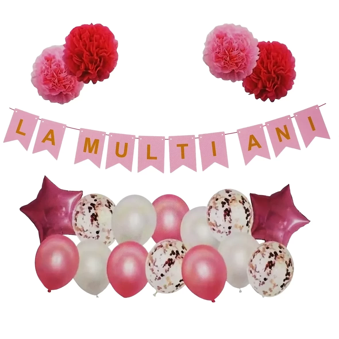 Set aranjament baloane La Multi Ani cu banner si pompon