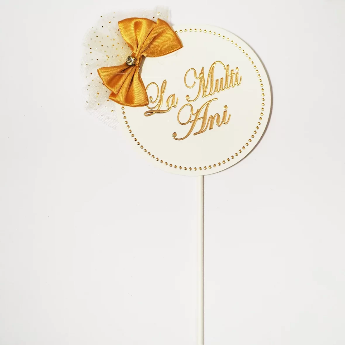 Topper tort La Multi Ani cu fundita aurie 22 cm