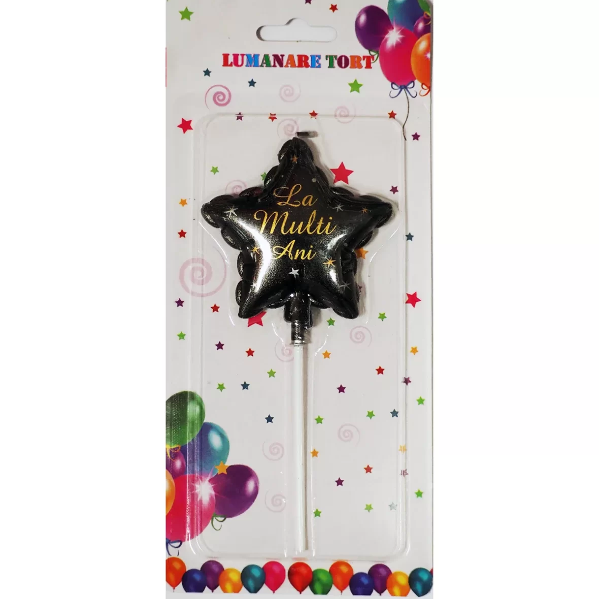 Lumanare tort in forma de steluta cu mesaj La Multi Ani, negru