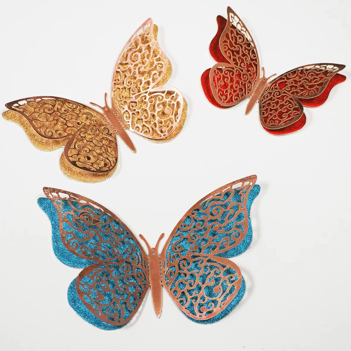 Set 12 fluturasi decorativi 3D cu glitter