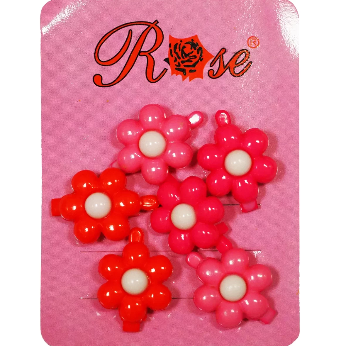 Set 6 clamite par cu floricele roz-rosu