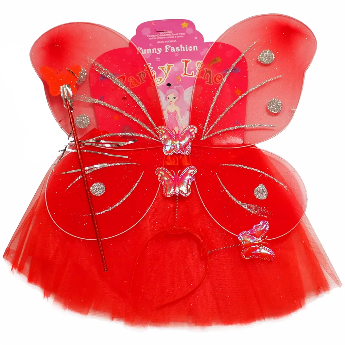 Set aripi fluture, bagheta, rochita si bentita, rosu