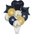 Set 10 baloane folie si latex, cu balon inimioara, stelute si confetti, negru-auriu