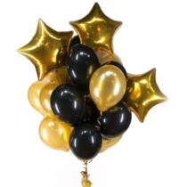 1984-set-13-baloane-folie-si-latex-cu-3-stelute-auriu-negru