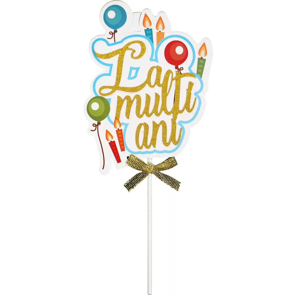 Topper La Multi Ani cu lumanarele si balonase 22 cm