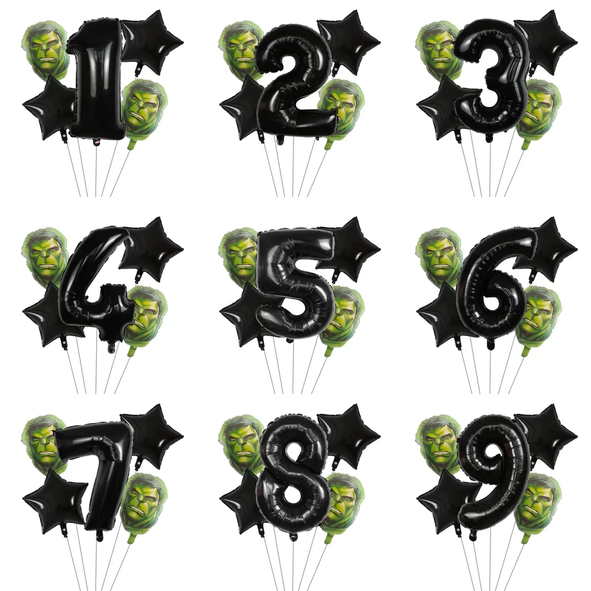 Set aranjament bundle cu cifra neagra si figurina cap Hulk verde