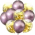 Set aranjament bundle 10 baloane latex cromate-confetti, Lila cu Auriu, 30 cm