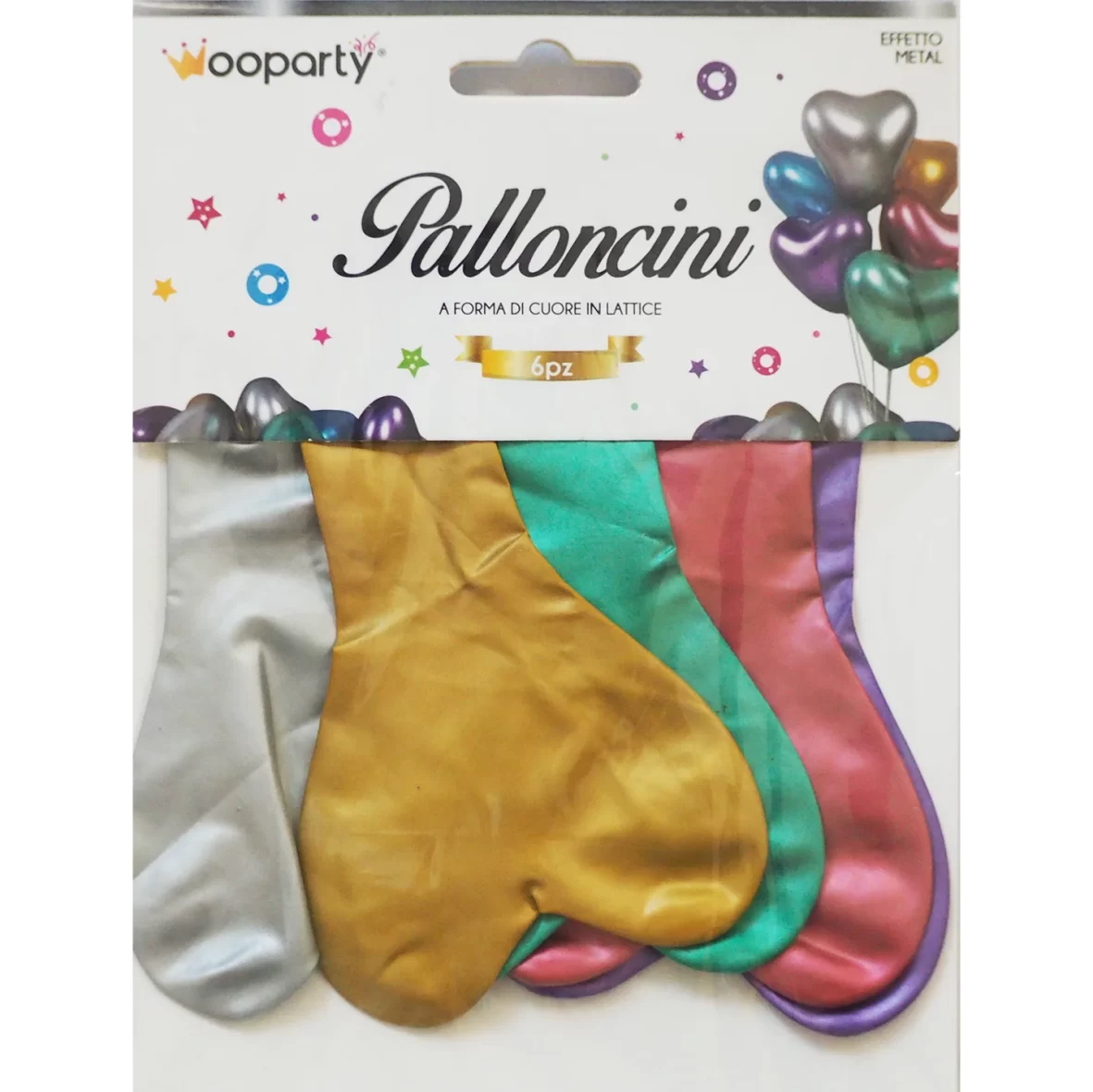 Set 6 baloane latex cromate, in forma de inimioara, 30 cm