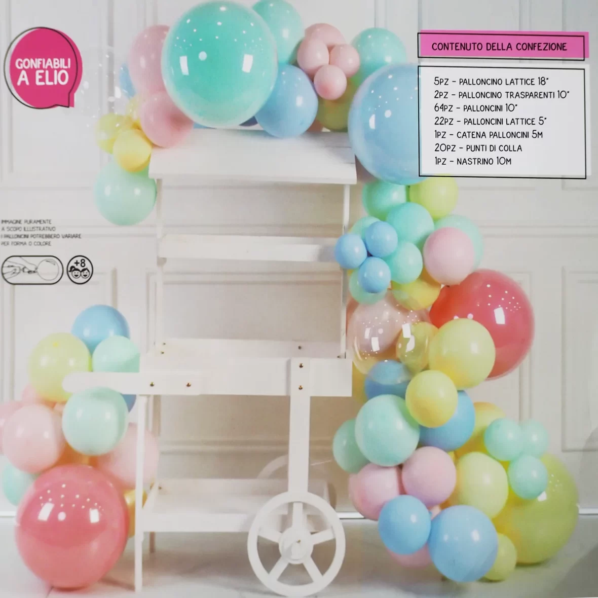 Set arcada baloane roz, turcoaz, galben, 93 baloane