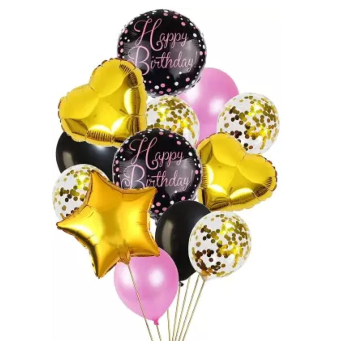 Set aranjament bundle 13 baloane latex si folie Happy Birthday