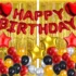 Set aranjament bundle 46 baloane latex si folie cu ghirlanda HAPPY BIRTHDAY si perdea decorativa