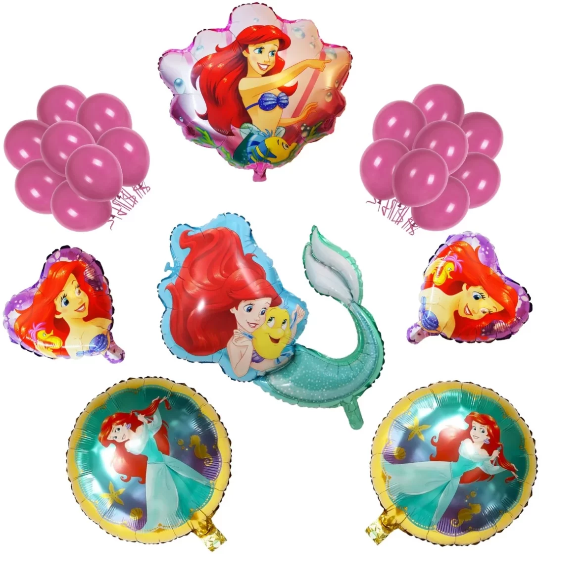 Set aranjament bundle Mica Sirena Ariel, 22 baloane folie si latex
