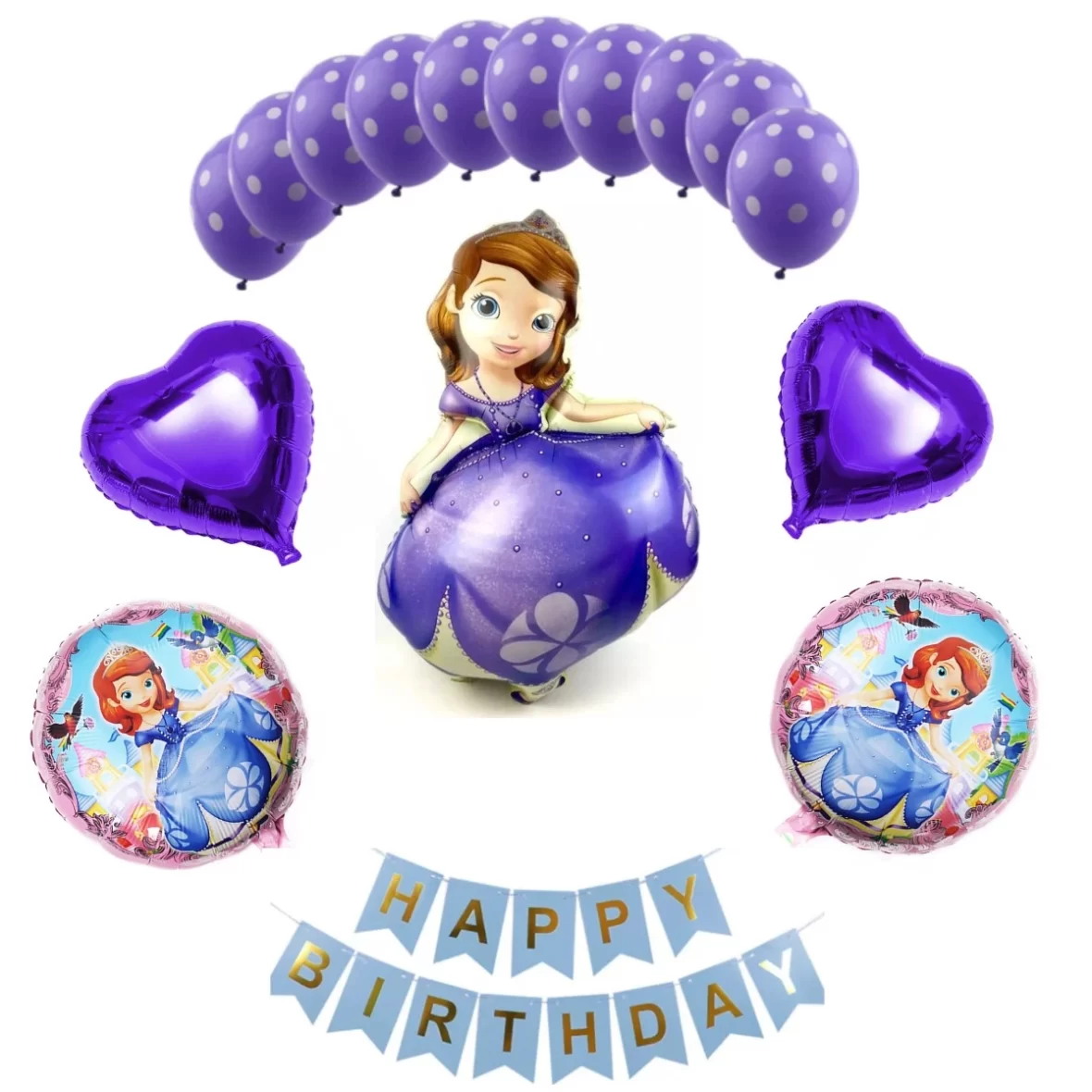 Set aranjament bundle 15 baloane folie si latex Sofia cu Ghirlanda Happy Birthday