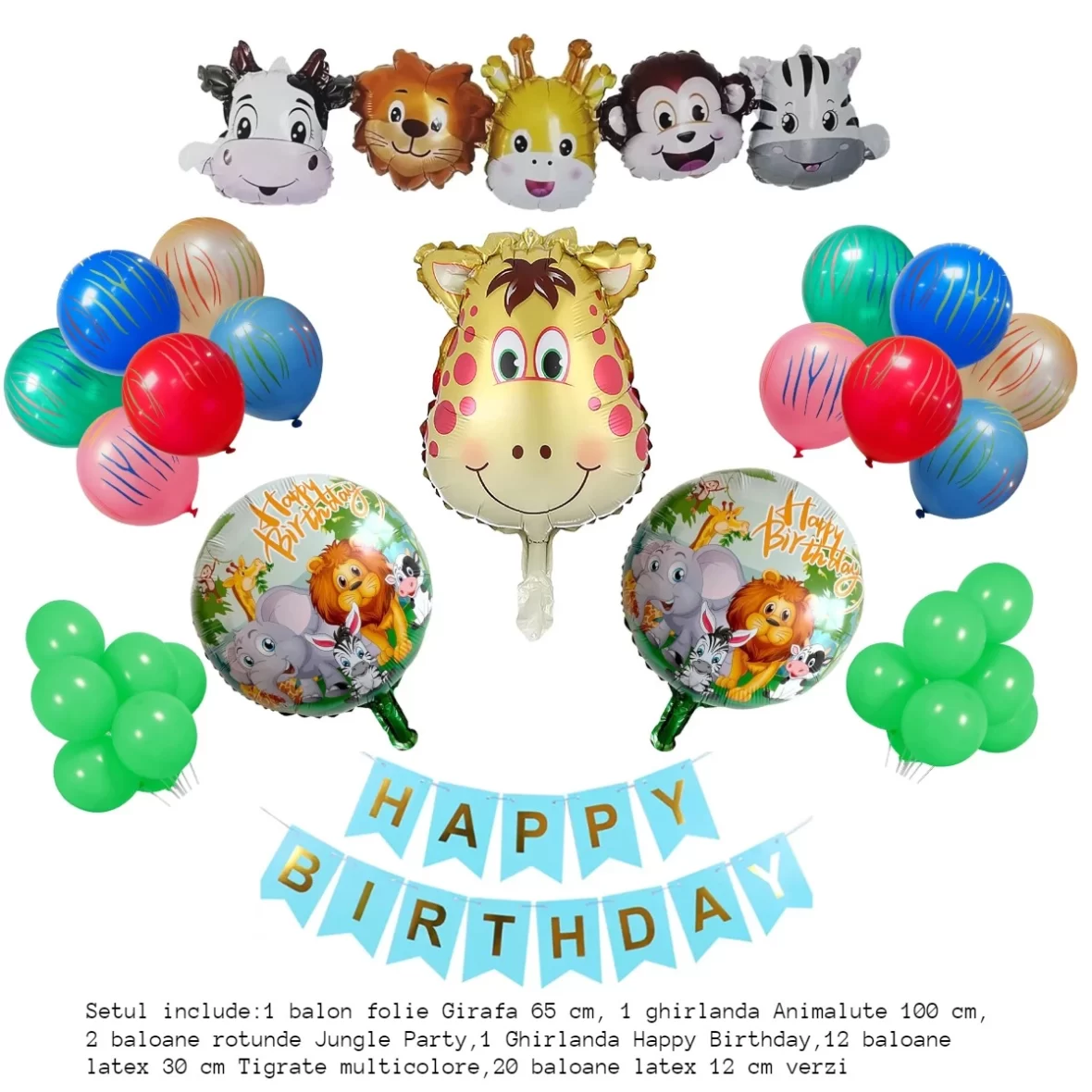 Set aranjament bundle 36 baloane folie si latex Jungle Party