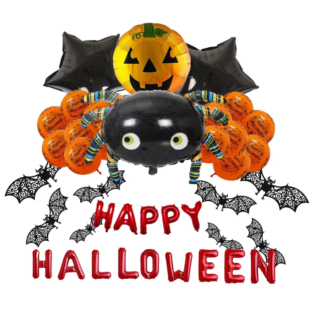 Set aranjament bundle 16 baloane folie si latex HAPPY HALLOWEEN si decor Lilieci