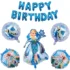 Set aranjament bundle 5 baloane folie Frozen cu Ghirlanda Happy Birthday Albastru cu Stelute