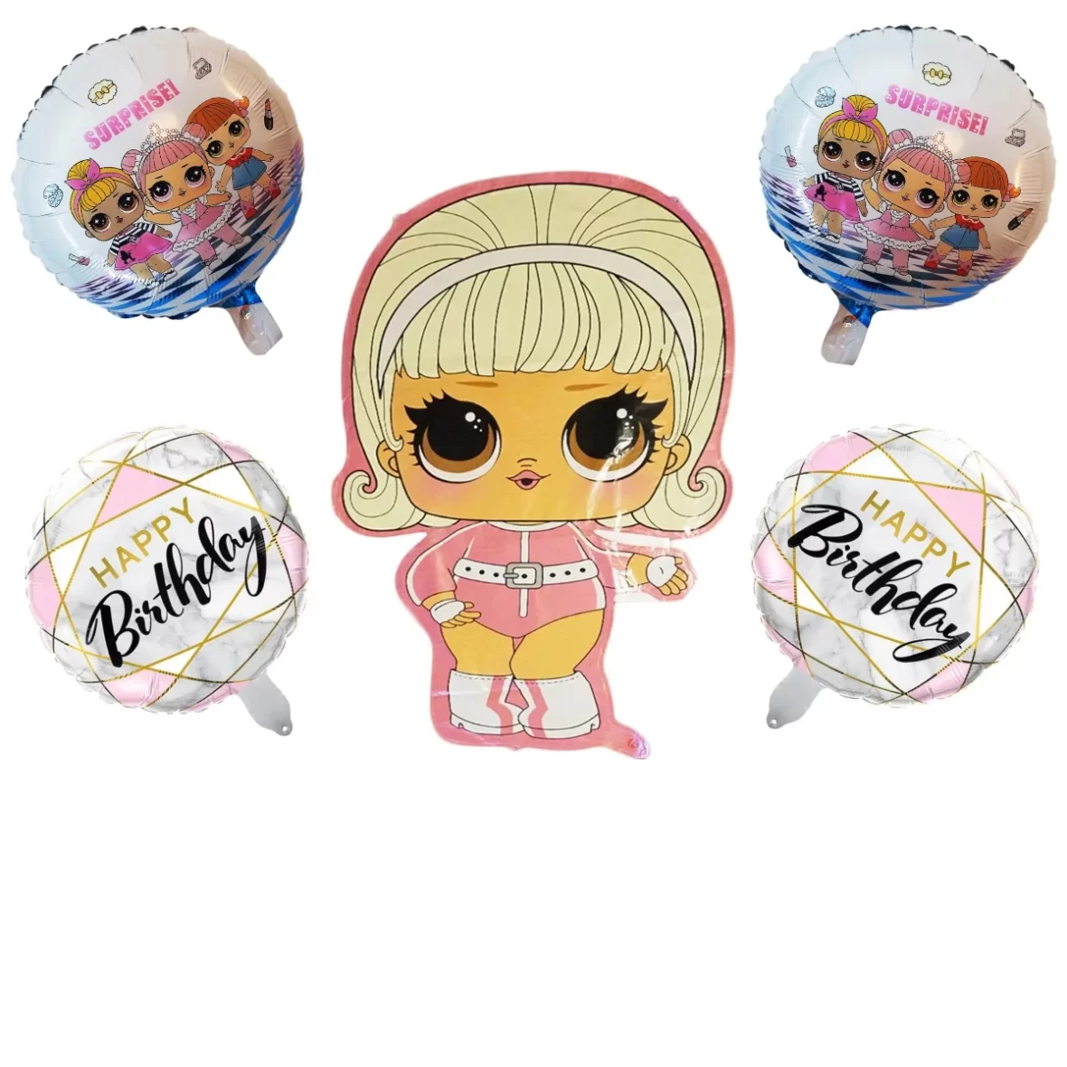Set aranjament bundle 5 baloane folie Happy Birthday LOL