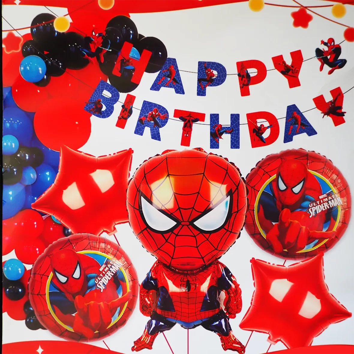 Set decor Spiderman cu 51 baloane folie si latex cu decoratiuni