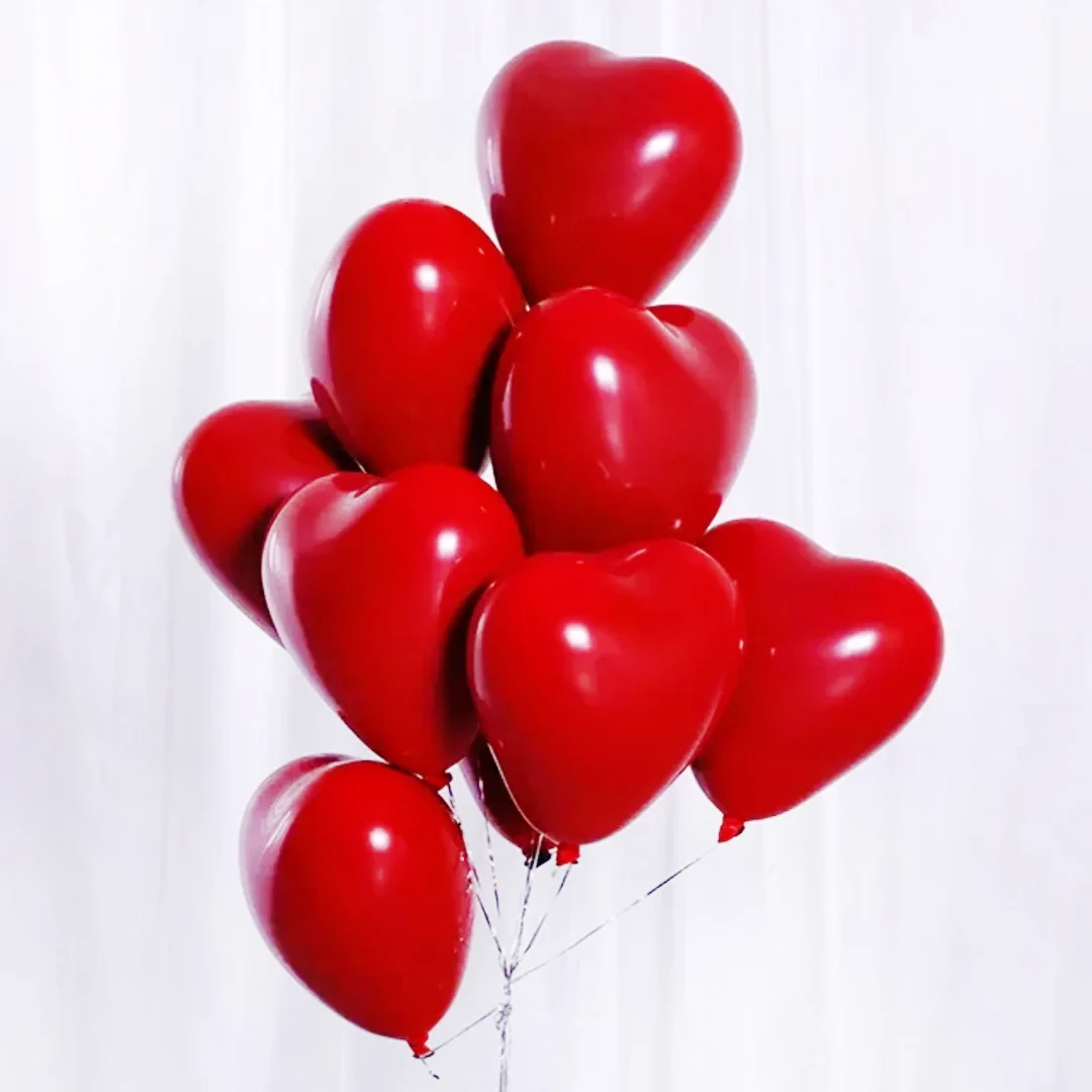 Set 6 baloane latex in forma de inima, culoare rosie, 30 cm
