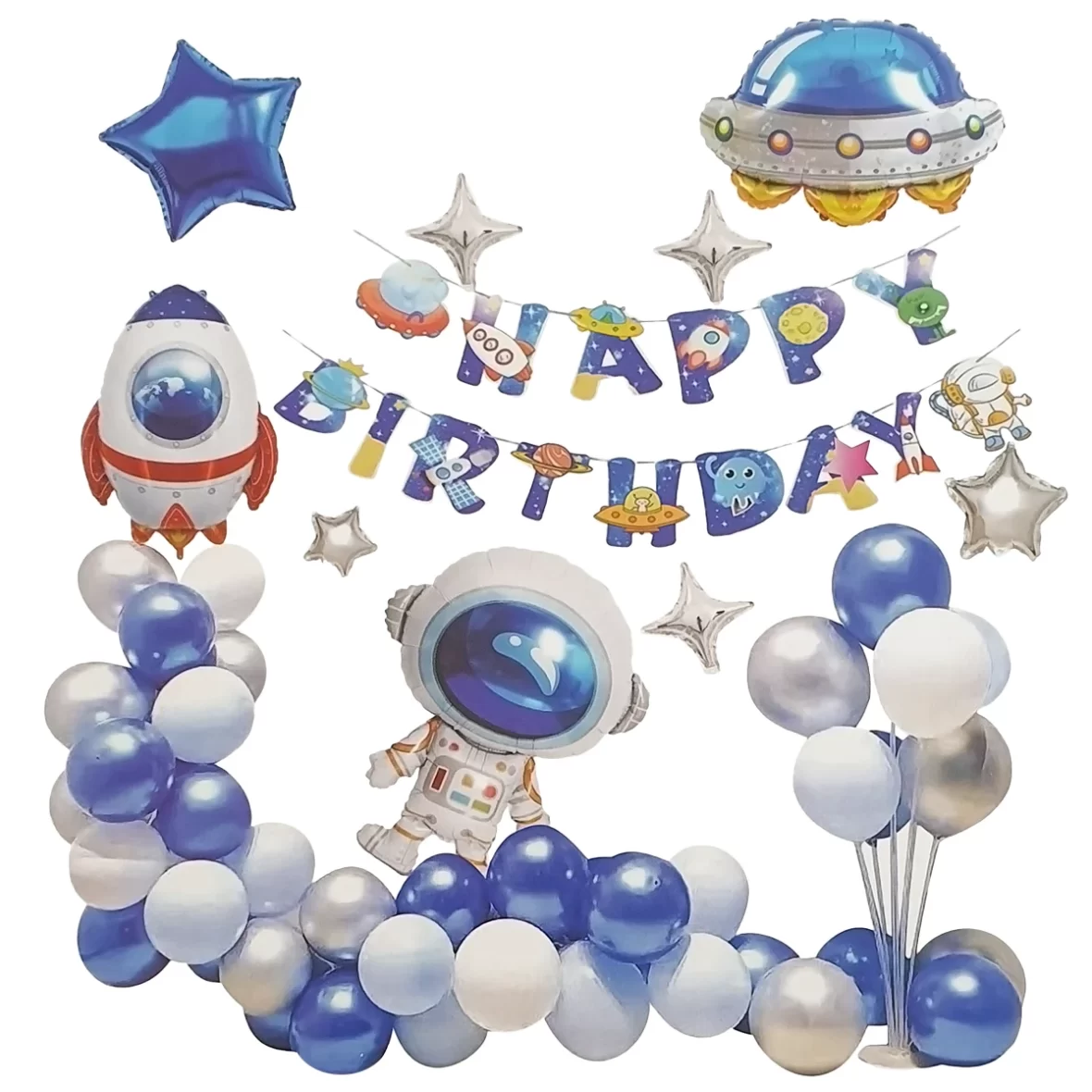 Set aranjament 52 baloane Space Party, cu suport baloane si accesorii